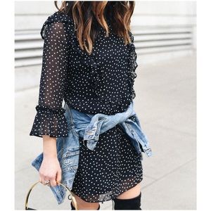 TOPSHOP PETITE Spot Ruffle Flute Dress